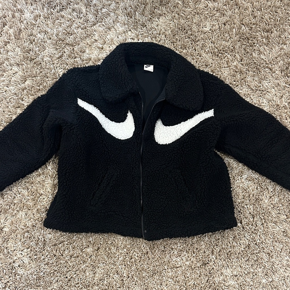 Nike Womens Black Sherpa Jacket with White Accents